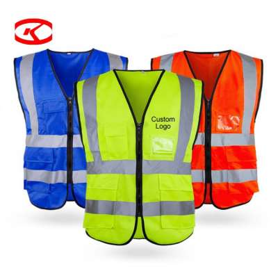 Mesh Hi Vis High Visibility Custom Logo Printing Reflect Warning Blue Yellow Safety Reflective Vest With Pockets